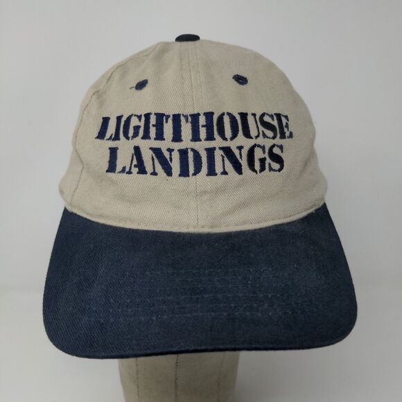 Lighthouse Landings Slideback Hat Beige Blue Adjustable Embroidered Logo - Picture 3 of 12